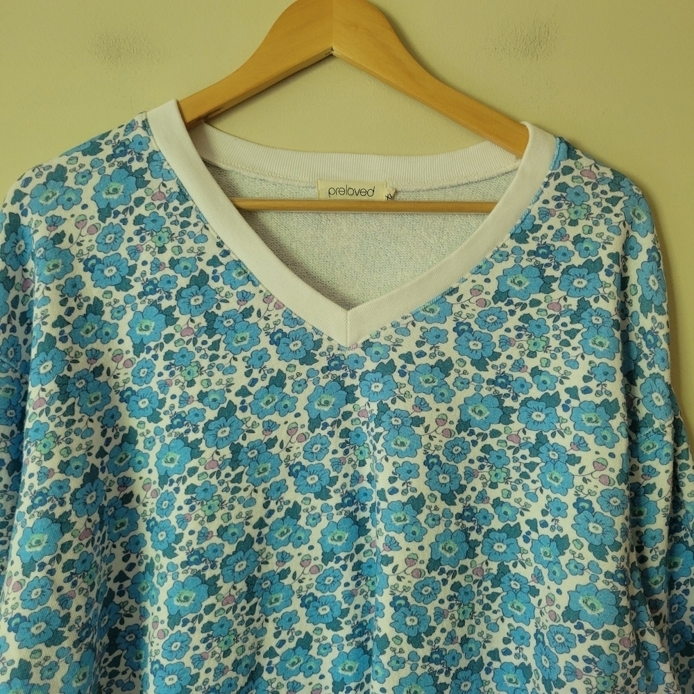 Preloved Cranleigh Cropped Sweatshirt Oversized Retro Blue Floral Size XL - Picture 5 of 10